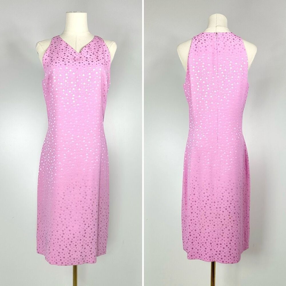 90s Versus Giani Versace Polka Dot Jacquard Pink Shift Dress IT44/US8 Preppy Mod